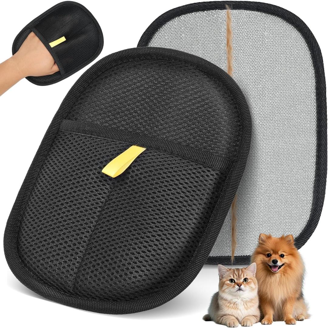 Pet Hair Removal & Grooming Gloves, Reusable Electrostatic Pet Fur Remover Mitt, Washable Shedding Brush Glove for Dog Cat, Multi Surface Lint & Fur Cleaning Tool for Furniture, Car & Carpet (1pack black and yellow)