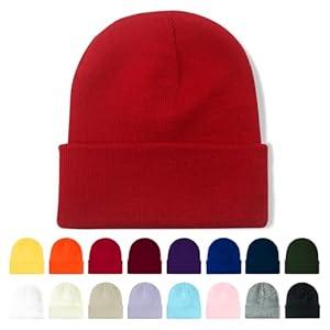 AGLIFEFY Winter Beanie Acrylic Knit Cuffed Plain Hats Skull Cap Warm Beanies for Men Women Red