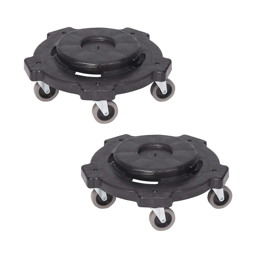 Amazon Basics Heavy-Duty Rolling Dolly to Fit 32, 44 & 55 Gallon Round Containers, for Offices, Restaurants, Commercial Environments, Twist On/Off, 18.25", Black, 2-Pack