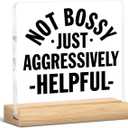 Funny Boss Office Desk Decor Sign, Humor Office Gifts for Boss Leader Coworkers, I'm Aggressively Helpful Clear Desk Sign Cubicle Decor 4x4 Inch