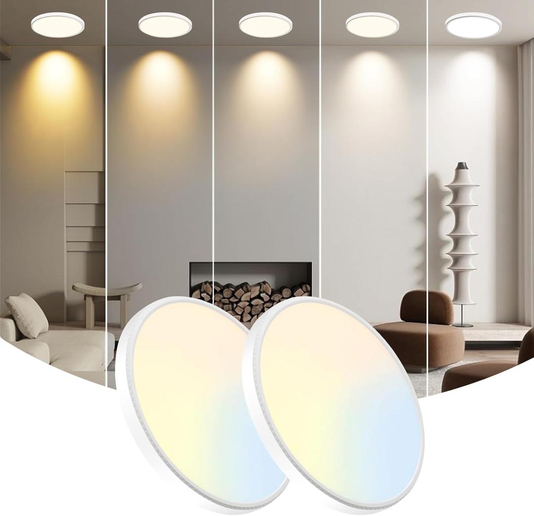 WKONCLDY 7.5Inch LED Ceiling Lights, 5 Colors Selectable (3000K/3500K/4500K/5000K/6000K) Flush Mount Ceiling Lights, Ultra Thin LED Lights Fixtures 0.87Inch for Dinning Room (White)