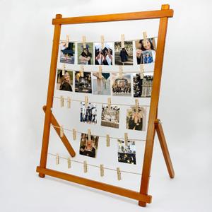 FramePro Freestanding Photo Display Board with Clips, Stable Tabletop Picture Frame Stand Holds 30+ Photos, Graduation Centerpiece Decorations 2026, Wooden Board for Photos, Artworks (Walnut)