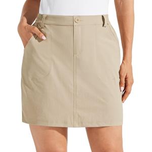 Willit Women's Skorts Golf Casual Skort Skirts UPF 50+ Quick Dry Zip Pockets Outdoor Hiking (Khaki)