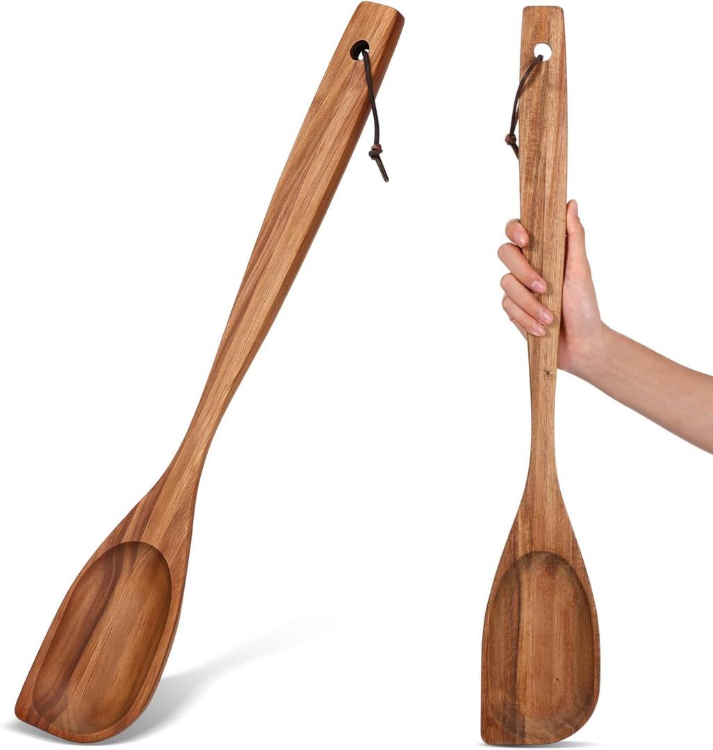 FillTouch 24 Inch Large Wooden Spoon for Cooking, Acacia Natural Wood Corner Spoon with Long Handle, Versatile Wood Spoons for Stirring, Flipping, Serving, Scraping