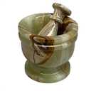 2.59 lbs., 3.7"x4", Natural Stone Pestle and Mortar Set, Handcrafted Green Onyx, Polished Gemstone, B32538