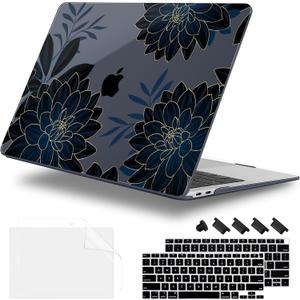 for MacBook Air 13 Inch Case 2020-2018 (A2337 M1 A2179 A1932), Shockproof Hard Shell Cover with Screen Protector, for Retina Display & Touch IDFull Protection for MacBook Air, Flower Dahlia