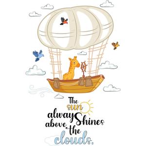 Cute Hot Air Balloon Wall Decal The Sun Always Shines Inspirational Quote with Cute Giraffe Flying Size: 21 Inch X 30 Inch