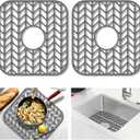 GUUKIN Sink Protectors for Kitchen sink, 12.25"x 11.5" Folding Non-slip Silicone Sink Mat Grid for Bottom of Farmhouse Stainless Steel Porcelain with Central Hole Pack of 2