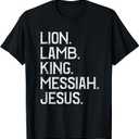 Distressed Lion Lamb King Messiah Jesus Christian Bible T-Shirt (Small, Black)