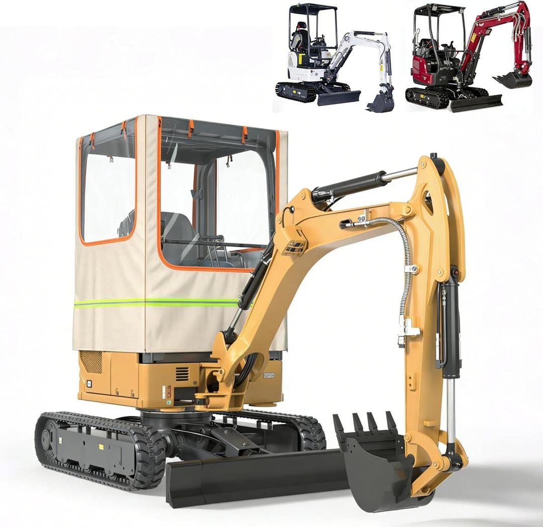 Mini Excavator Cover,45x43x61 in,Window Opening on All Sides, no Need to disassemble for use,Transparent Excavator Cab Enclosure,for Bobcat E20/Kubota U17 etc, 1760-3530 lbs.(Beige)