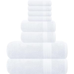 GLAMBURG Ultra Soft 8-Piece Towel Set - 100% Pure Ringspun Cotton, Contains 2 Oversized Bath Towels 27x54, 2 Hand Towels 16x28, 4 Wash Cloths 13x13 - Ideal for Everyday use, Hotel & Spa - White