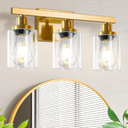 DIKAIDA 3 Light Gold Bathroom Light Fixtures, Bathroom Vanity Light Over Mirror, Gold Wall Sconce Vanity Lighting with Clear Glass Shade,Modern Farmhouse Bath Wall Lamp for Mirror Kitchen