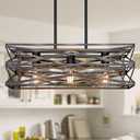 Sigaitwei 21''Farmhouse Dining Room Light Fixture,3-Light Kitchen Island Lighting,Industrial Chandelier for Dining Room Over Table Kitchen Bar,Linear Chandelier with Retro Wood Texture Interior