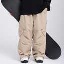 SNOWVERB Baggy Cargo Snowboard Pants Waterproof Ski Pants Loose Fit Streetwear Snow Pants Warm Winter Snow Pants Men Women (Khaki)