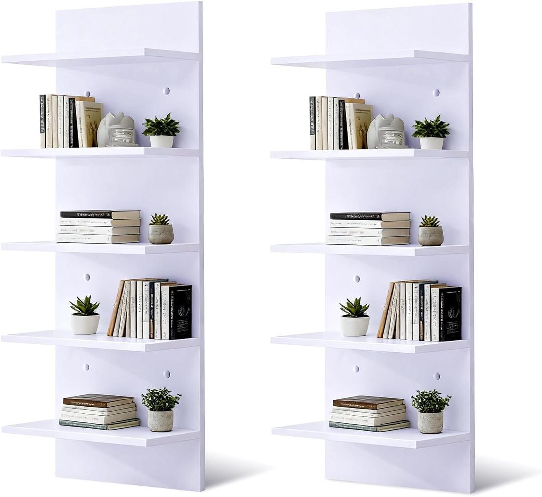 5 Tier Wall Shelf Unit, 2 Pack White Lack Wall Shelf for Home Display,Ideal for Bedroom,Living Room,Office Decor,Lack Shelves for Book,Shoe,Vanity,Purse(11.8"×31.5"×5.5")