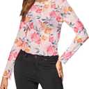 Women's Sheer Floral Long Sleeve Layering Top Ruffled Mock Neck Sheer Blouse for Casual Brunch Party Club Night Date Outfits (S)