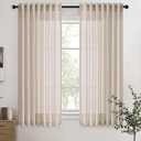 Beige Linen Blend Short Kitchen Curtains 45 Inch Length 2 Panel Set Semi Sheer Light Filtering Back Tab Rod Pocket Drapes Modern Farmhosue Small Curtains for Cafe Bathroom Living Room 45 Inches Long