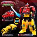 QUANTUM HEROES DINOSTER Transforming Toys, 2-in-1 Transforming Robot Raptor Tron, 7.48-inch Action Figure Children's Robot Toy, Cool Transforming Toys for Boys and Girls Age 5+, Red and Yellow