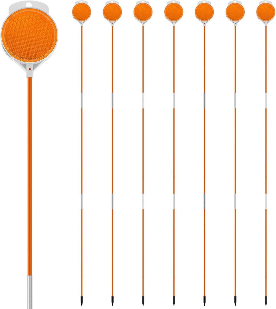 Menkxi 8 Pcs Reflective Driveway Markers 48 Inch Snow Plow Driveway Reflectors Double Sided Fiberglass Pole Snow Stakes with Easy Visibility at Night and Bad Weather for Entrance Parking Lot(Orange)