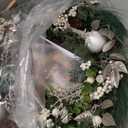 28 Pre-Lit Artificial Christmas Wreath, Theme Battery Operated 35 LED Lights with Faux Greenery, Pine Cones, Silver Leaves, White Berries and Silver Ornaments