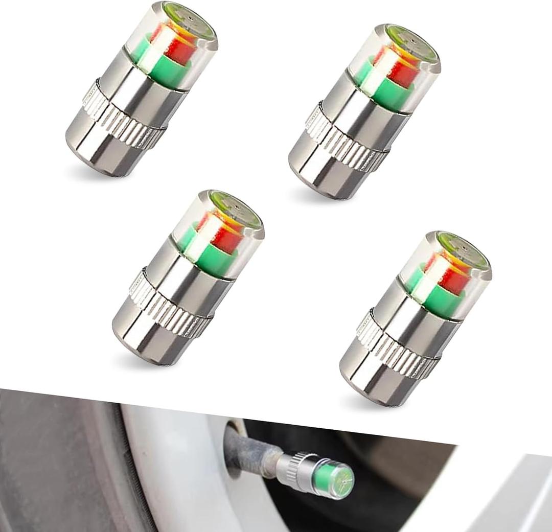 4 PCS Car Tire Pressure Monitor Valve Stem Caps, 2.4Bar 36PSI Tire Pressure Monitor Sensor Indicator, 3 Color Eye Alert Tire Pressure Monitor Valve Caps with Pressure Gauge