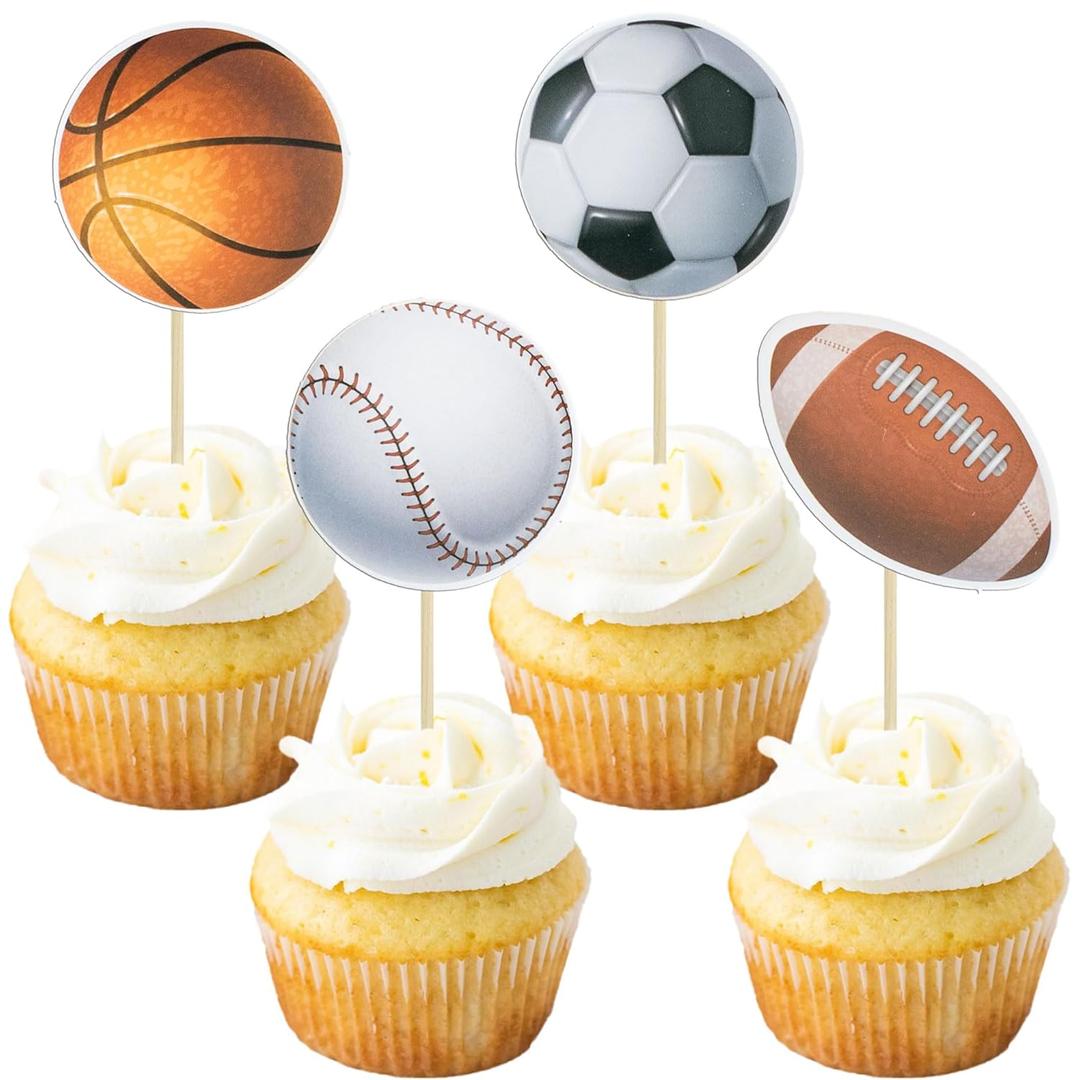 Gyufise 36 Pack Sports Cupcake Toppers Baseball Rugby Cupcake Picks Basketball Toothpicks Soccer Ball Football Cake Decor for Boy Happy Birthday For Sports Ball Game Theme Party Supplies Decoration