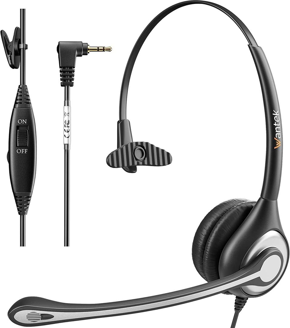 Wantek Phone Headset with Microphone Noise Cancelling, Telephone Headsets 2.5mm Jack Work for Panasonic AT&T ML17929 Vtech RCA Cisco Uniden Polycom Grandstream Home Office Cordless Phones(F600J25P)