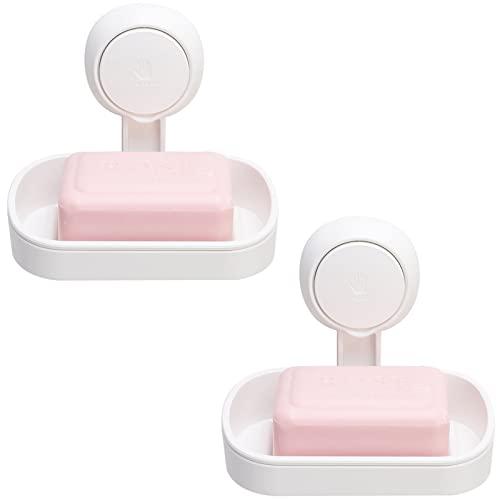 TAILI Soap Holder Soap Dish for Shower, Suction Cup Soap Holder for Shower Wall, Bathroom Accessories, Removable Strong Hold Soap Saver, Drill Free Double Soap Dish, White 2 Set