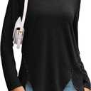 Fisoew Womens Casual Long Sleeve Tunic Tops Round Neck Shirt Button Side Basic Tees Wearring with Leggings (Black, L)