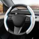 Custom-Fit for Tesla Steering Wheel Cover, Tesla Model Y 2020-2025 / Model 3 2017-2025 2026 (Fit Model 3 Highland) Carbon Fiber Steering Wheel Cover for Model Y / 3 Accessories (White)