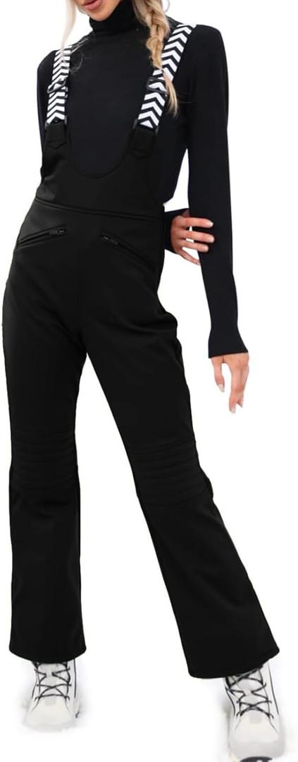 Fisoew Women Snow Bib Overalls Insulated Waterproof Windproof Ski Bibs Pants Breathable Snowsuit (Small, Black)
