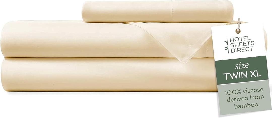 Hotel Sheets Direct 3 Piece Bed Sheet Set Twin XL Size, 100% Viscose Derived from Bamboo Sheets Set with 1 Pillowcase, Cooling & Breathable Luxury Bedding, Moisture-Wicking & Silky Soft, Light Yellow