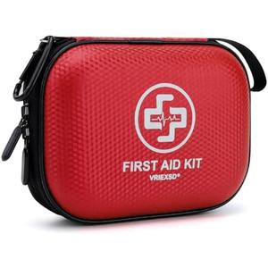 Mini First Aid Kit - 150 Piece Small Waterproof Hard Shell Medical Kit for Home, Car, Travel, Camping, Truck, Hiking, Sports, Office, Vehicle & Outdoor Emergencies- Small First Aid Medical Kit (Red)