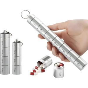 Zam-Zam Daily Pill Organiser | Portable 7 Day Pill Organizer | Large Capacity Travel Pill Container | Convenient Weekly Pill Box for Medication Management | Travel Pill Organizer with Labels(Aluminum)
