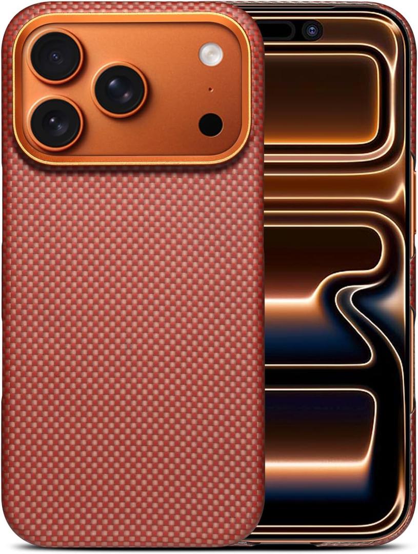 Premium Orange Aramid Fiber Phone Case for iPhone 17 pro max, Slim Protective Cover with Camera Protection, Fit for Magsafe (Orange, iPhone 17 pro max)