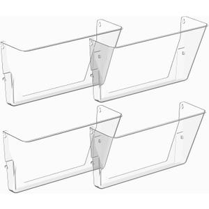 Clear Acrylic Single Pocket, Plastic Hanging Wall Mount File Holder for Office Home (Clear, 4 Pack)