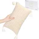 vocheer Small Travel Pillow with Tassels, 11"x 7" Neck Pillow for Sleeping, Mini Travel Pillows, Tiny Pillows for Neck, Wrist, Lumbar and Knee, Pets, Machine Washable,Beige-1pc