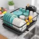 Sakugi Stainless Steel Dish Drying Rack for Kitchen Counter, Sink Organization and Storage Essentials with Silverware & Utensil Holder, Home and Apartment Decor, 12''W x 15.5''L, Black, Standard - 12"w X 15.5"l