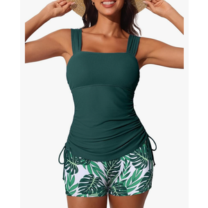 Summer Mae Women's Ribbed Tankini Swimsuits 2025 Two Piece Tummy Control Bathing Suits with High Waisted Shorts 14