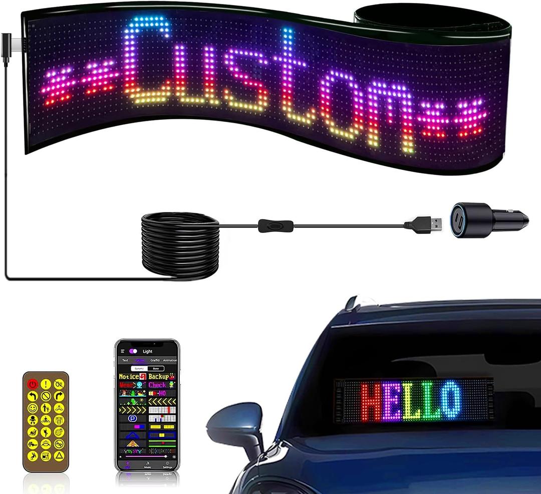 USB 5V LED Sign for Car, Custom Programmable LED Sign for Taxi Driver, Business, Holidays Scrolling Display, Flexible Matrix Panel(15"x4")