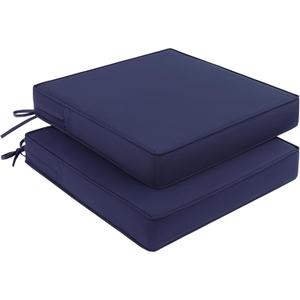 Pauwer Outdoor Chair Cushions Set of 2, Waterproof Outdoor Cushions for Patio Furniture, High Resilience Foam Seat Cushion with Ties for Outdoor Patio Garden Sofa, 19 x 19 x 3 Inch, Navy Blue