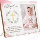 Baptism Picture Frame Gifts,Baptism Gifts for Girls,Christening Baby Gift for Boys from Godparents Friends Family,Pink Flower Wood Picture Frame(4x6-Vertical)