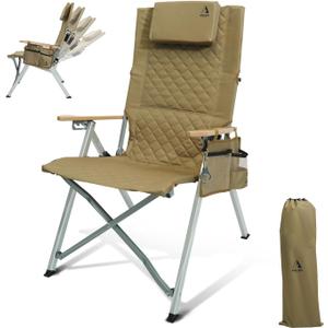 ARURU Camping Reclining Chair, Heavy Duty Folding Chairs with 4-Stage Adjustable High Back for Adults, Compact Foldable Outdoor Patio Reclining Chair with Storage Bag （Green）