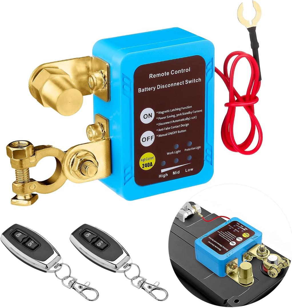 Smart Voltage Kill Switch, Remote Battery Disconnect 12V/24V 240A Automatic Power Shut Off Remote Control Switch Car Anti-Theft for Auto GM Car Truck Boat RV (Flat Installation)
