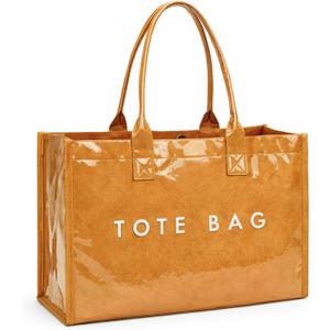 PVC Tote Bag for Women Large Work Plastic Tote Purse Letter Print Shoulder Bag Hobo Handbag with Top Handle