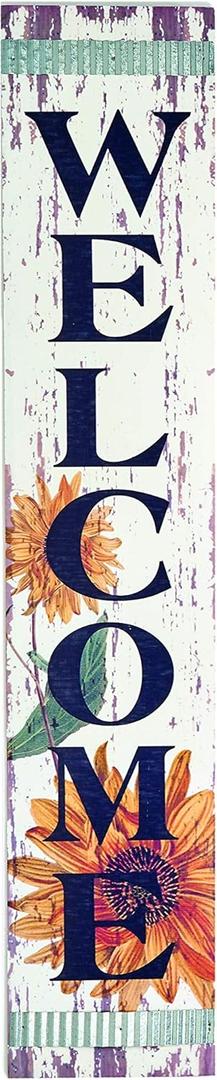 47" Sunflower Welcome Sign, Purple, Black, White, Green, Silver