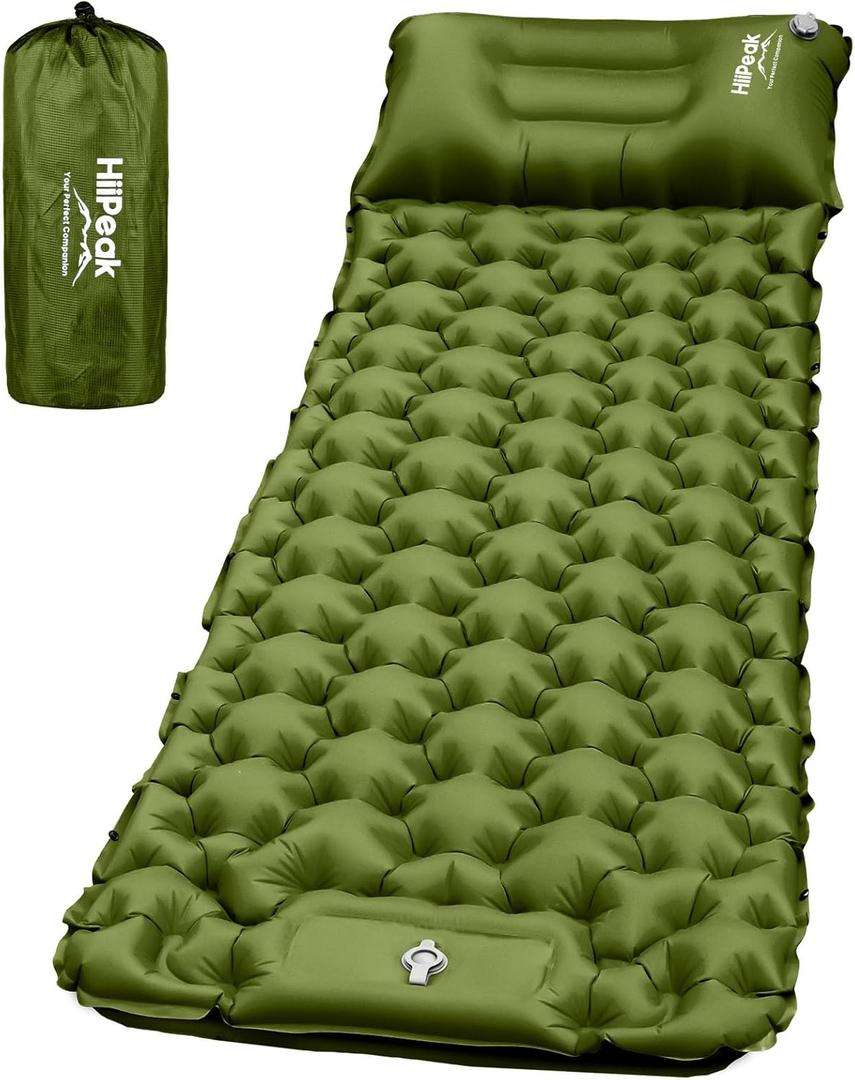 HiiPeak Sleeping Pad for Camping- Ultralight Inflatable Sleeping Mat with Built-in Foot Pump & Pillow, Upgraded Compact Camping Air Mattress for Tent, Backpacking, Hiking (Green)