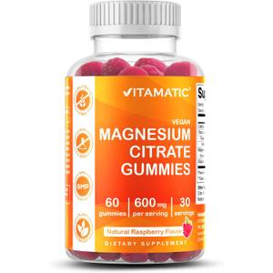 Vitamatic Magnesium Gummies 600mg per Serving 60 Vegan Count for Relaxation, Muscle, Bone, and Energy Support BBD; 11-2027