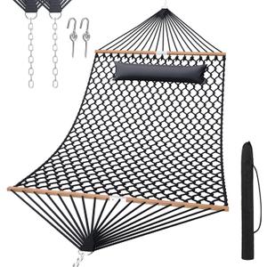 13FT Hammocks, Traditional Hand Woven Cotton Rope Hammock with Free Extension Chains for Outdoor Indoor Patio Yard 450 LSB Capacity for Two Person (Dark Grey)