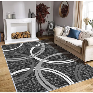 Abstract Black White Area Rugs for Living Room, 4x6 Feet Soft Faux Wool Carpet with Modern Circles Line Design for Bedroom, Machine Washable Non-Slip Wool Rugs 4'x6'